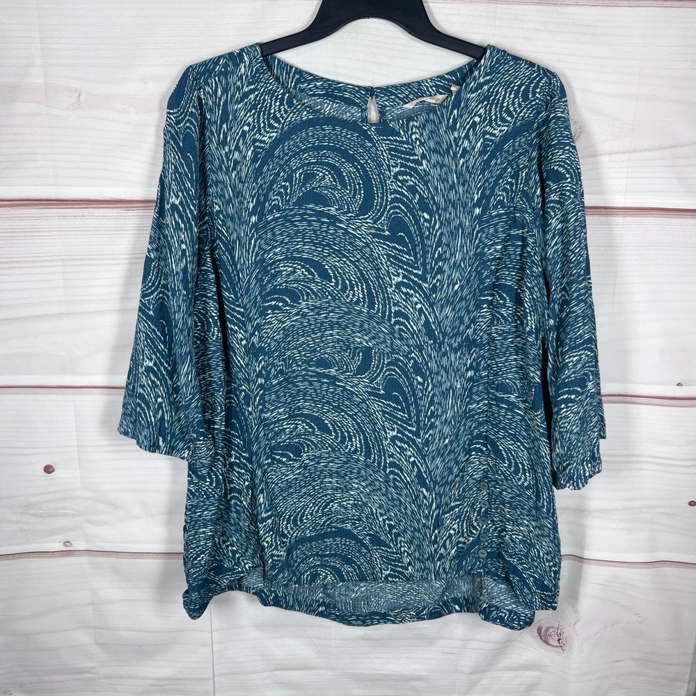 Soft Surroundings Blouse Women 1X Blue Abstract Print 3/4 Sleeve Button Detail